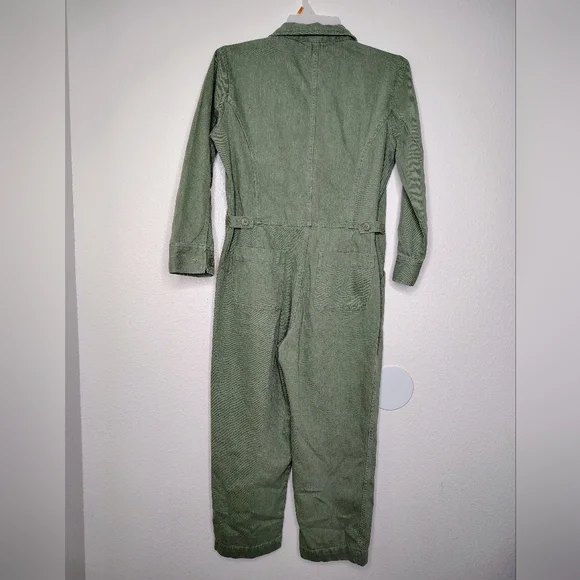 Tradlands Avocado Green Cotton Utility Jumpsuit Sz L - Picture 10 of 16